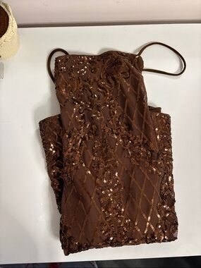 Brown Sequin Spaghetti Strap Dress